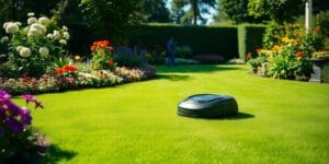Robotgräsklippare klipper gräsmattan i Stockholm.